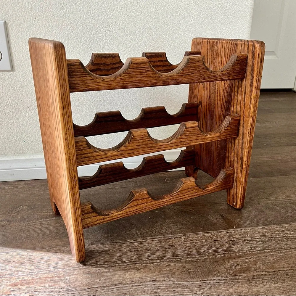 Vintage Teak Wood Mid-Century Wine Rack 9 Bottles Danish Modern 15/9/16 Inch